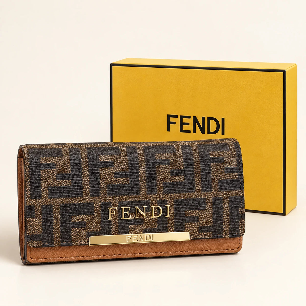 Fendi — Portefeuille long monogramme — Brun avec boîte