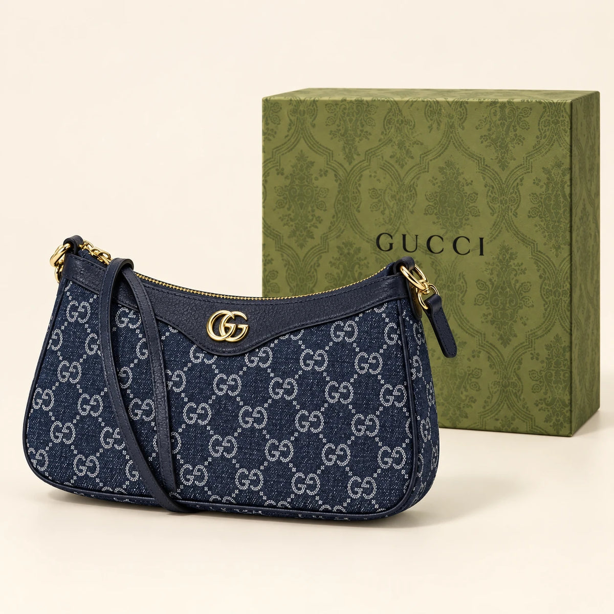 Gucci — Sac épaule monogramme — Bleu marine avec boîte