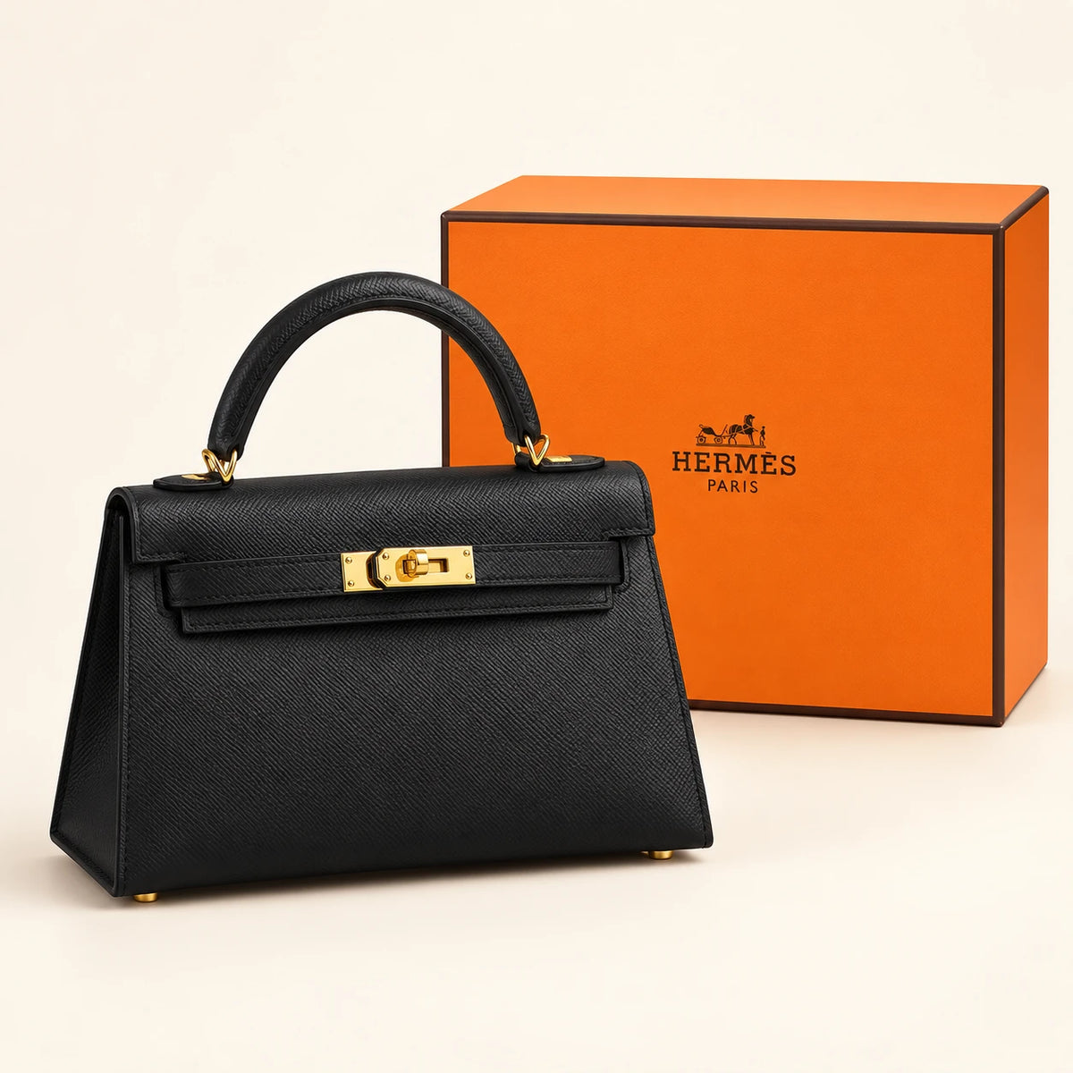 Hermès — Sac structuré poignée unique — Noir avec boîte