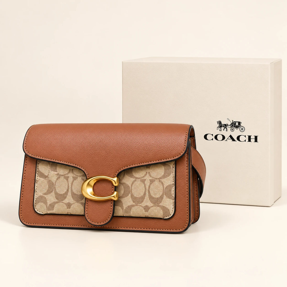 Coach — Sac rabat à patte — Caramel avec boîte