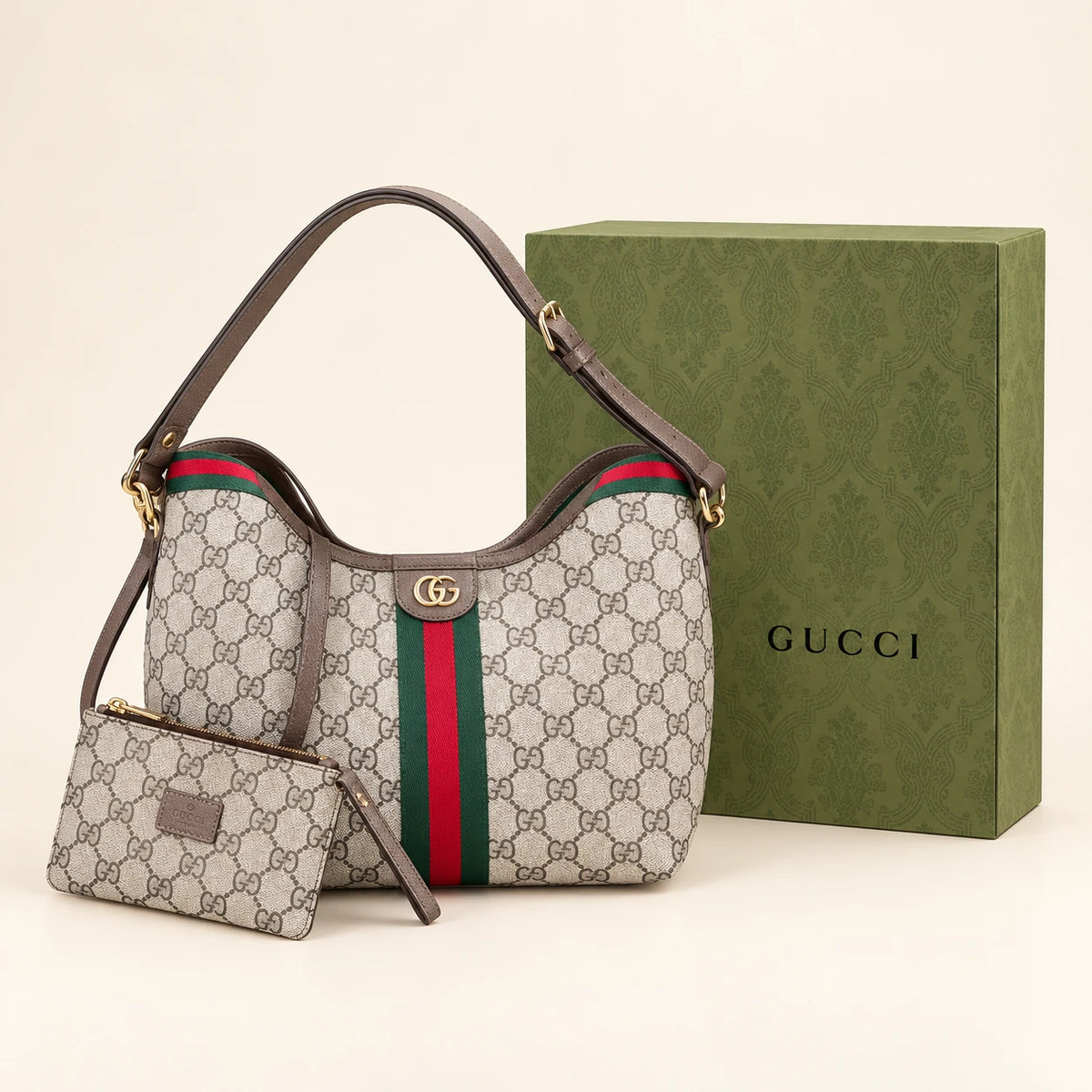 Gucci — Sac hobo rayé — Ivoire avec boîte