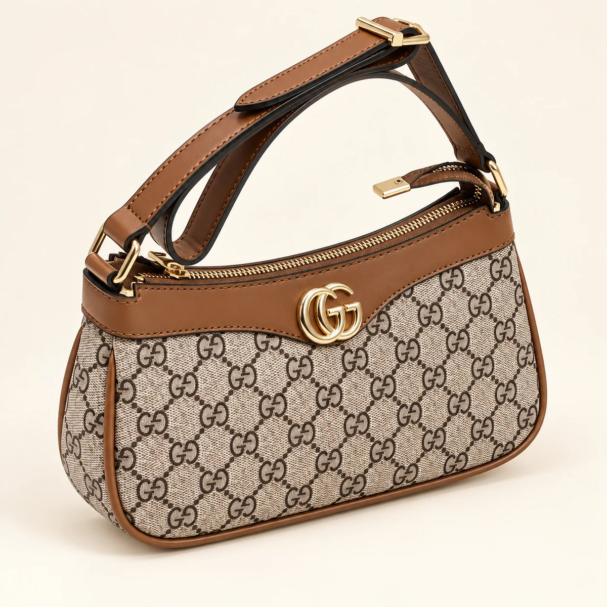 Gucci — Sac épaule zippé double G — Marron