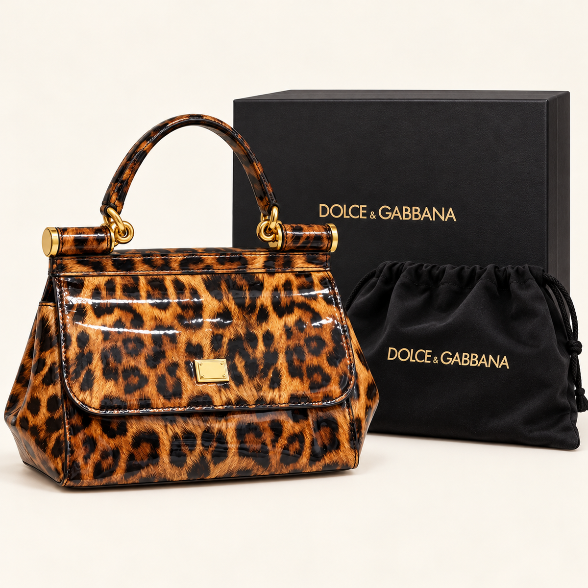 Dolce & Gabbana Sac à rabat verni — Léopard avec boîte et housse
