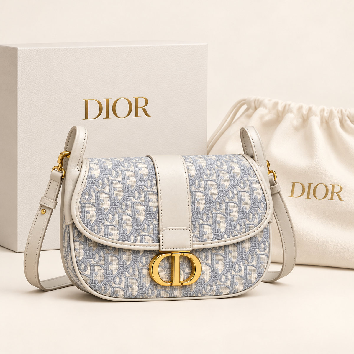 Dior Sac selle à boucle CD — Monogramme gris clair avec boîte et housse