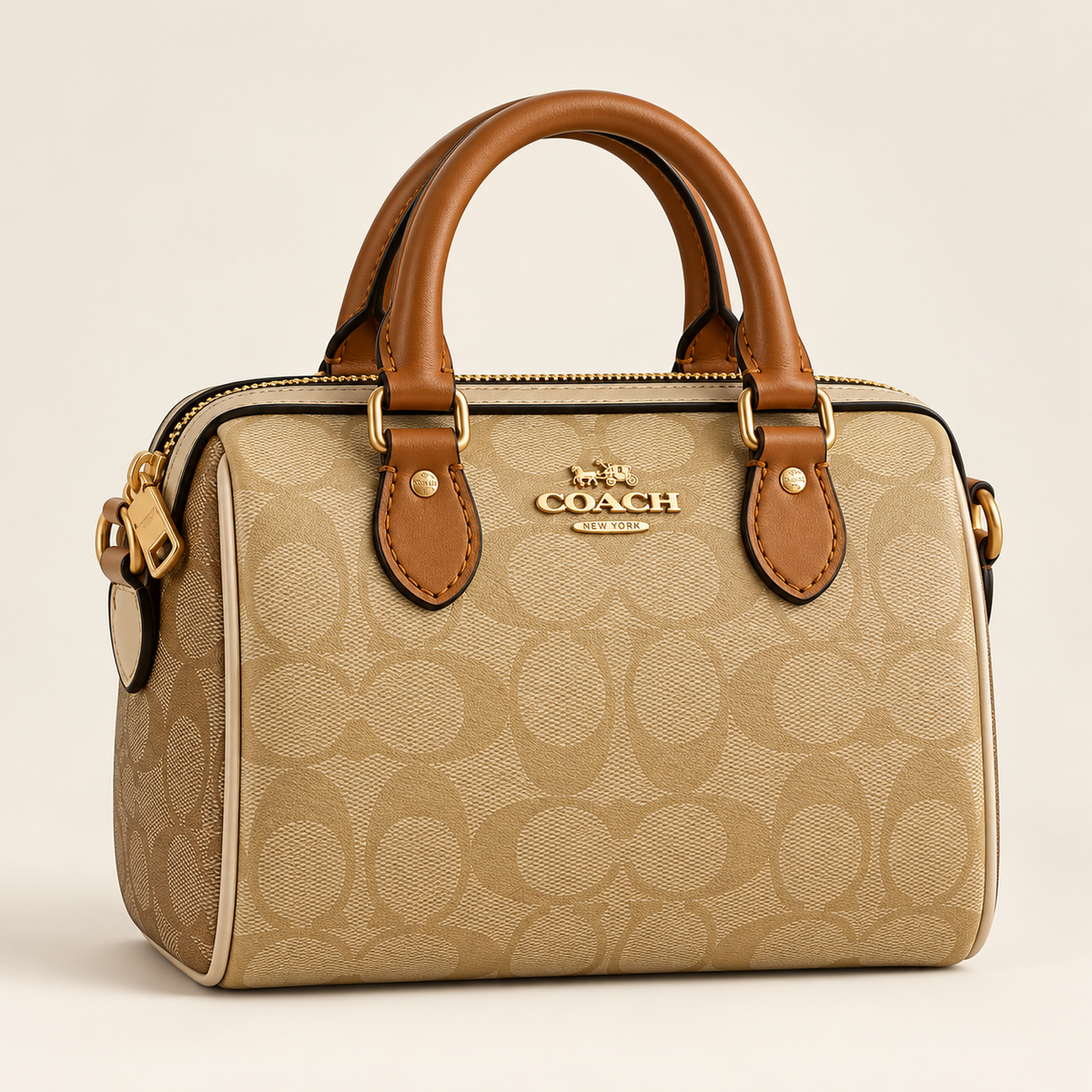 Coach Mini sac à anses — Monogramme beige et cognac vue du produit