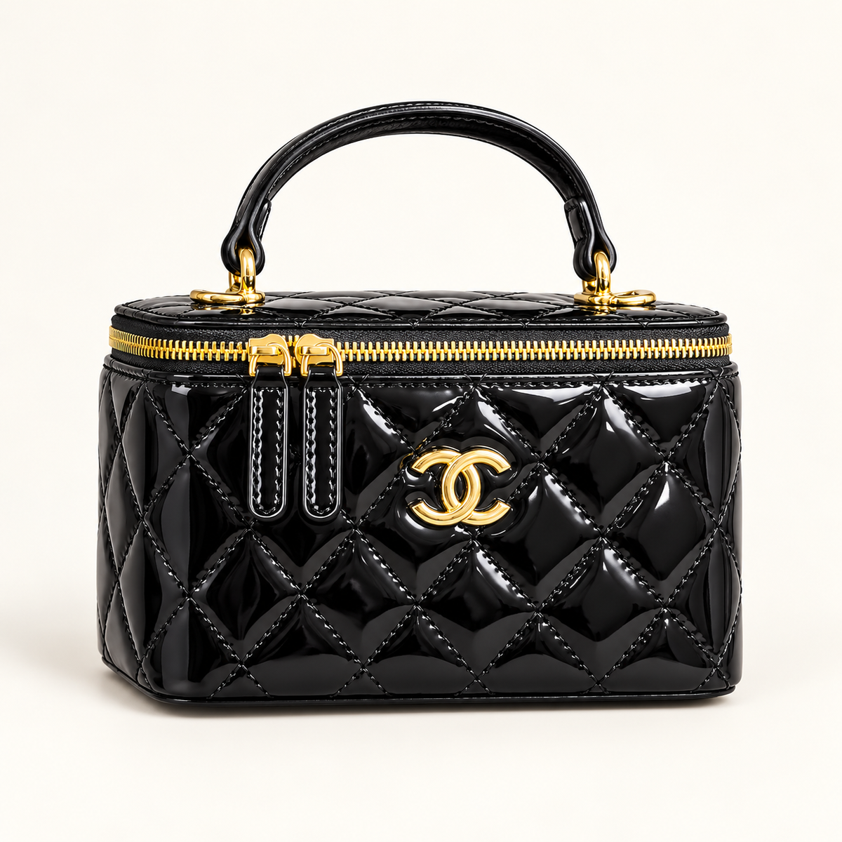 Chanel Mini vanity matelassé verni — Noir vue du produit