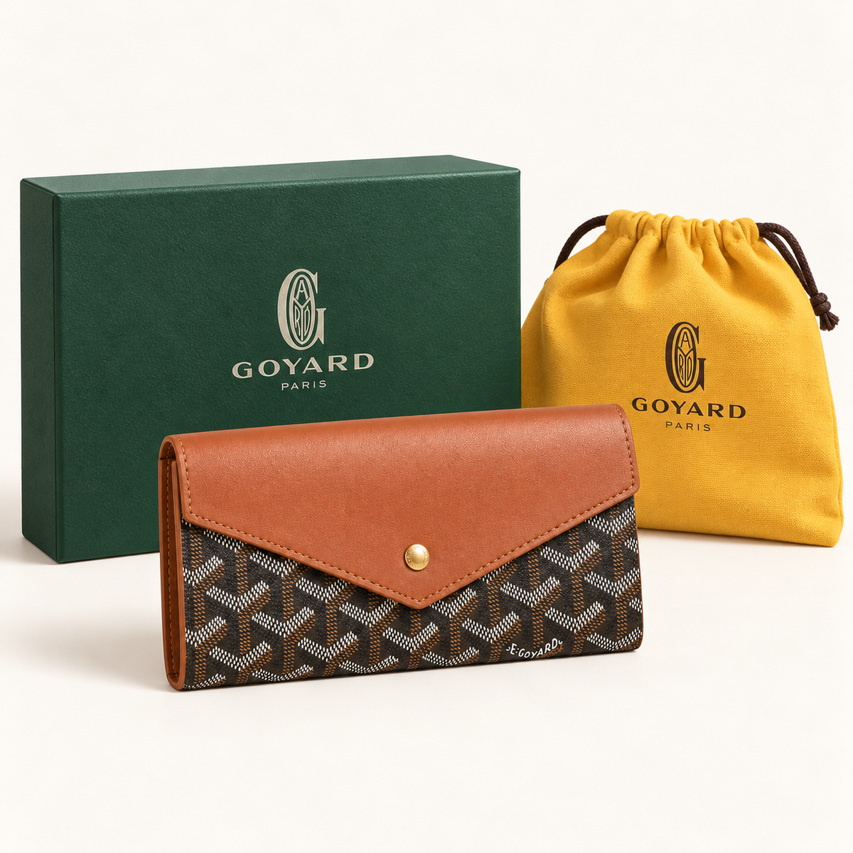 Goyard Pochette chevrons à rabat — Caramel avec boîte et housse