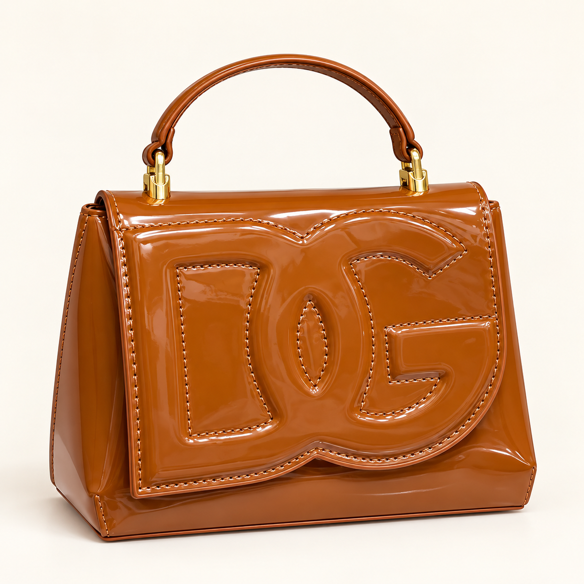 Dolce & Gabbana Sac verni à monogramme en relief — Caramel vue du produit