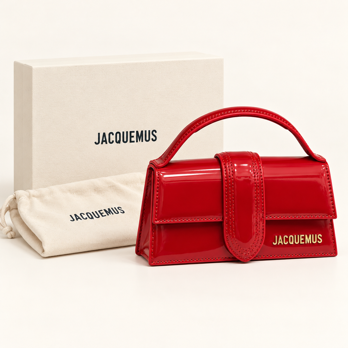 Jacquemus Mini sac verni à patte — Rouge avec boîte et housse