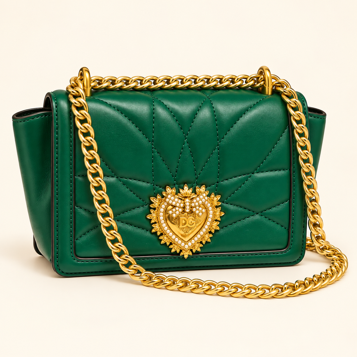 Dolce & Gabbana Sac chaîne matelassé à cœur — Vert vue du produit