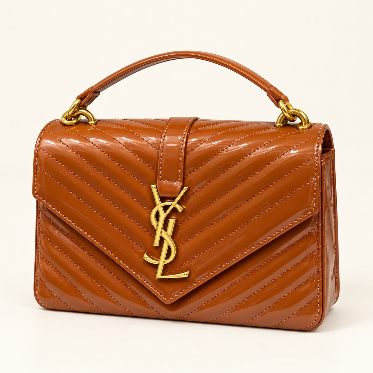 Saint Laurent Sac chevrons verni à poignée — Caramel vue du produit