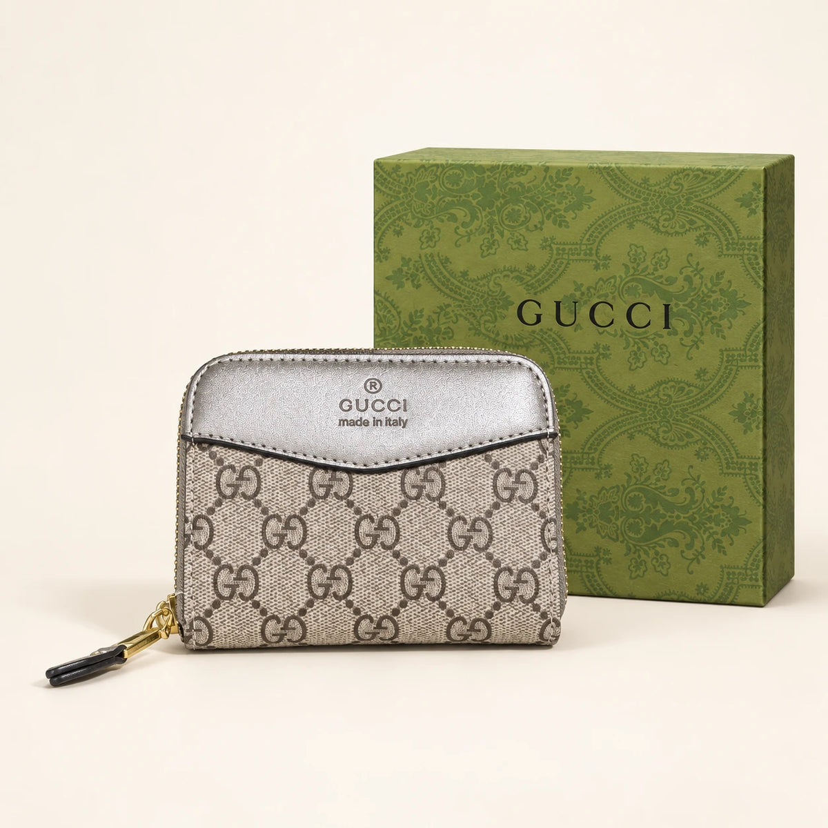 Portefeuille compact monogramme — Blanc avec boîte