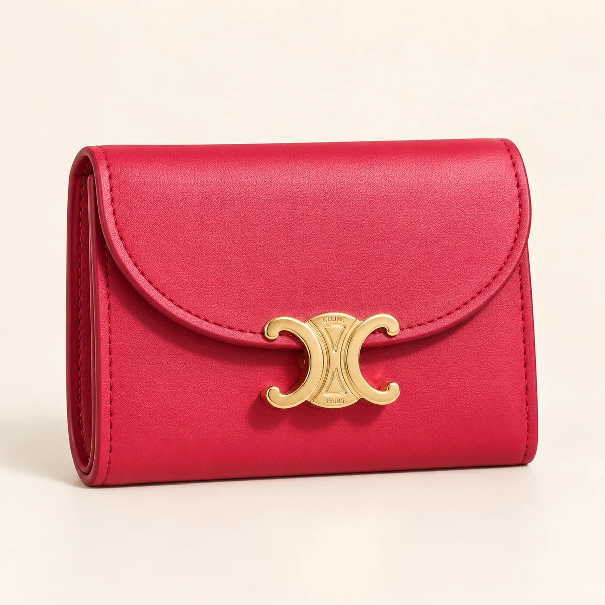 Portefeuille à rabat signature dorée — Fuchsia