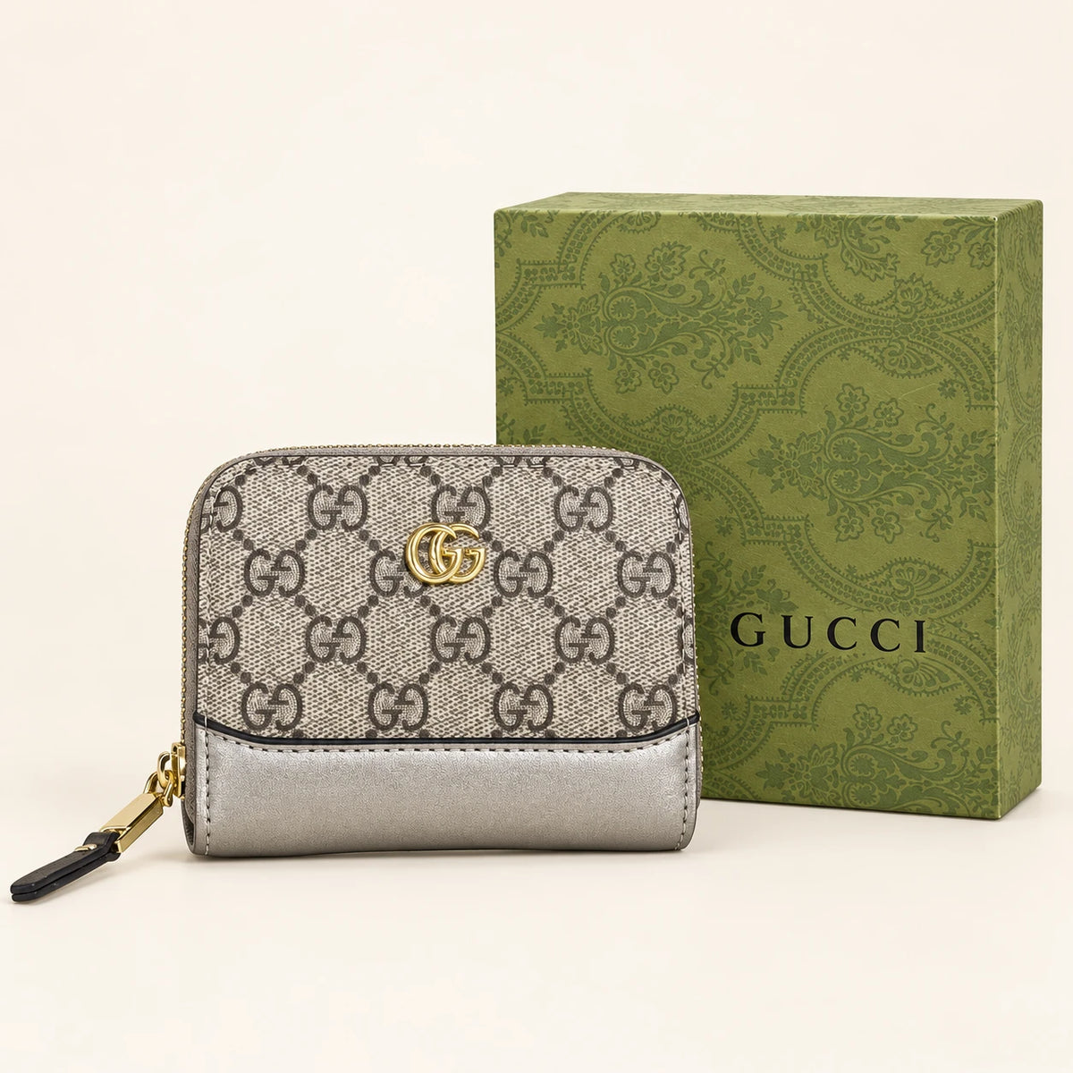 Portefeuille compact monogramme — Beige avec boîte