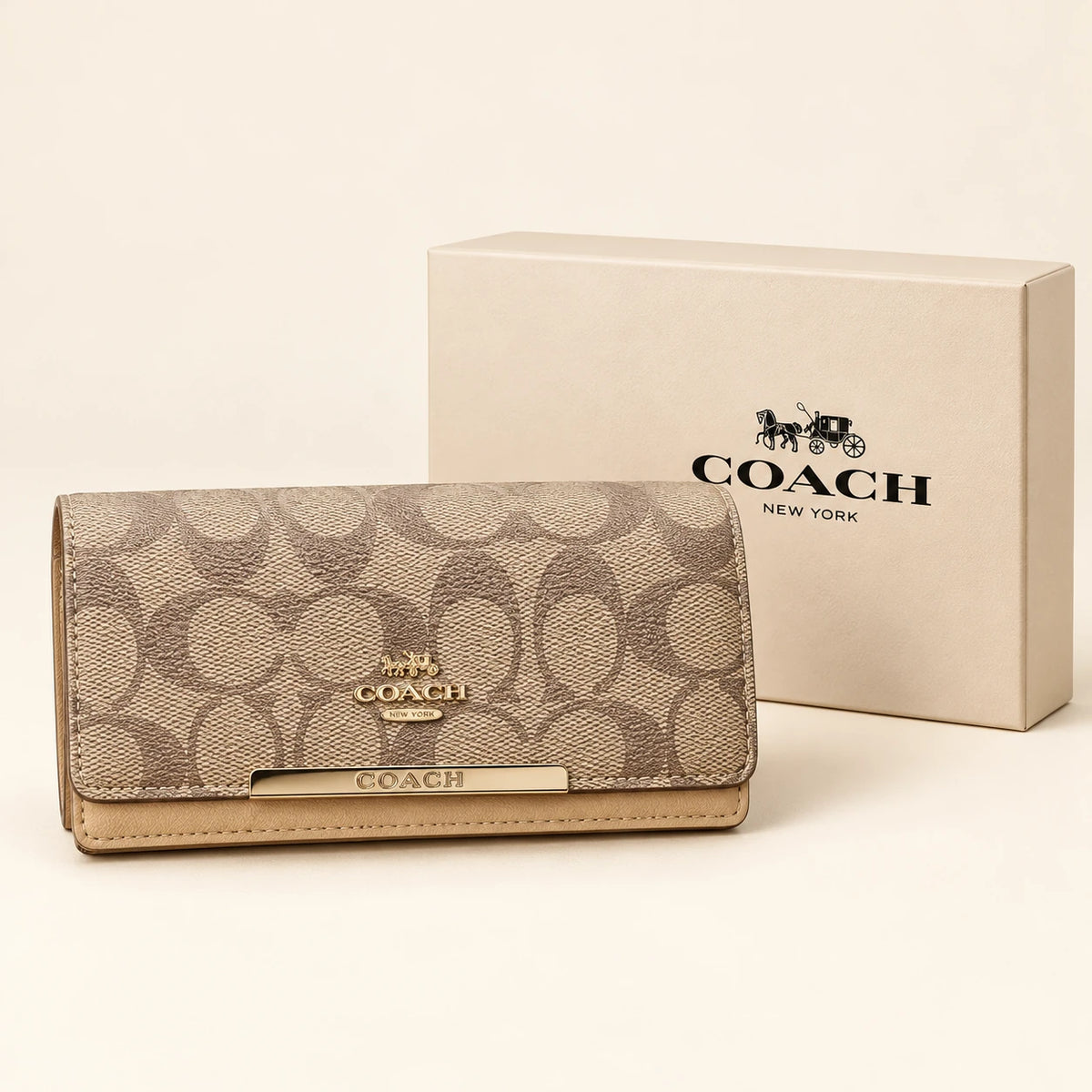 Portefeuille long — Monogramme beige avec boîte