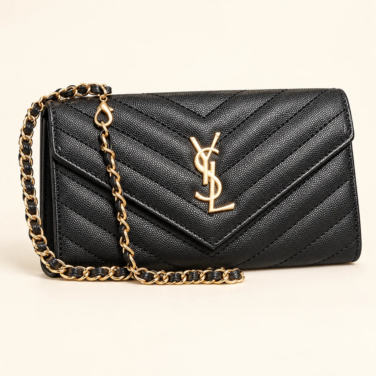 Pochette à chaîne chevrons — Noir