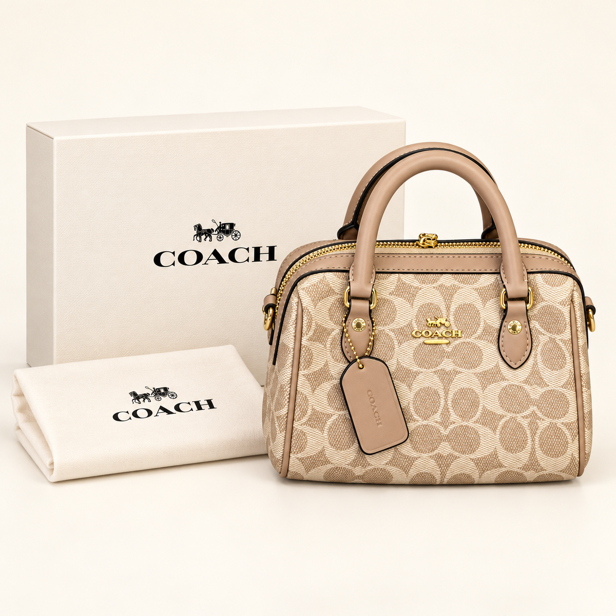 Mini sac à anses — Beige monogramme — avec boîte, visuel généré
