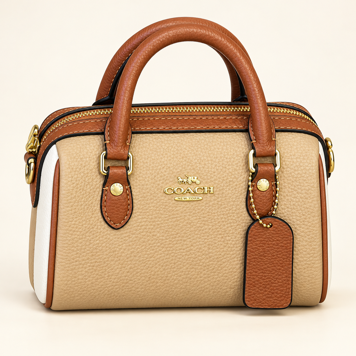 Mini sac à anses — Beige et caramel — sac seul, visuel généré