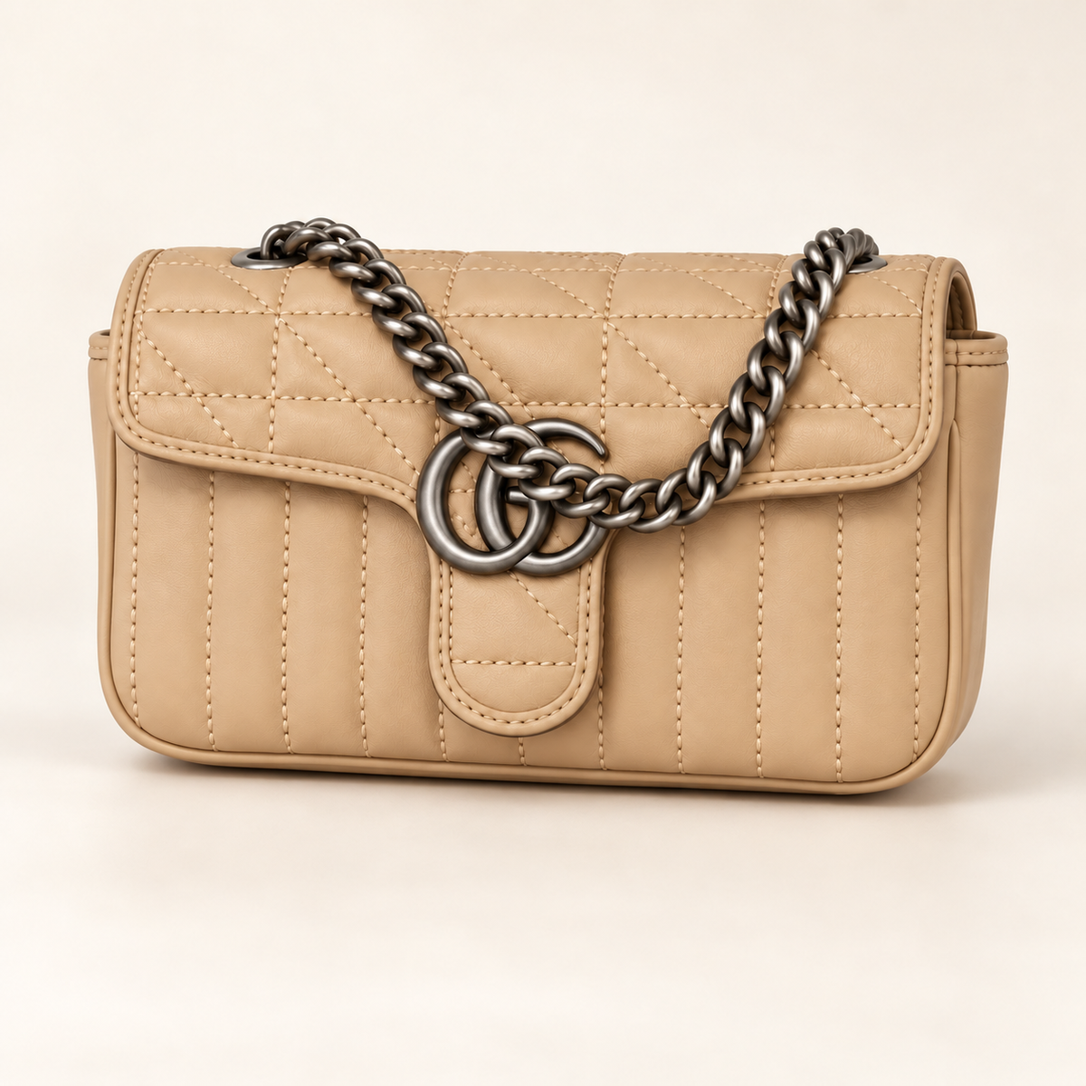 Mini sac chaîne matelassé — Beige champagne — sac seul