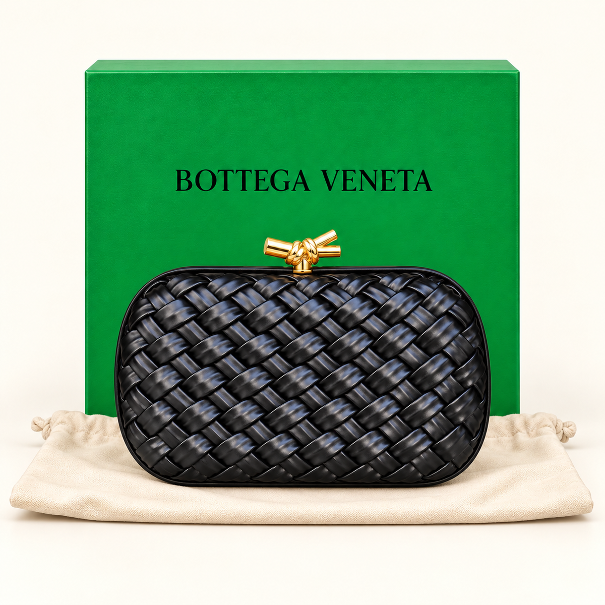 Pochette tressée — Noir — sac et boîte