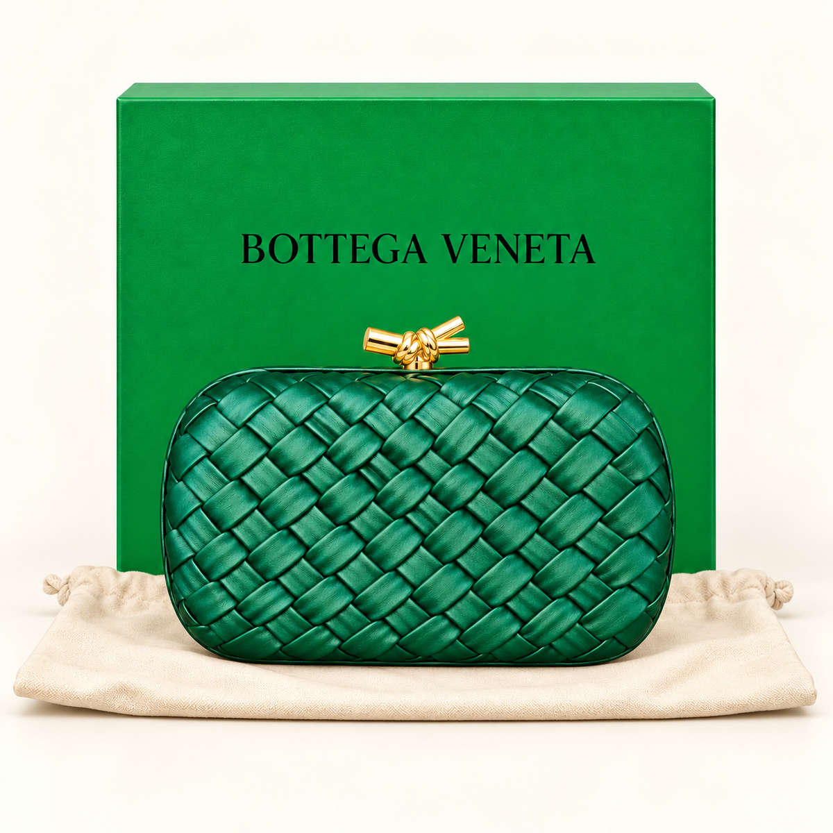 Pochette tressée — Vert émeraude — sac et boîte