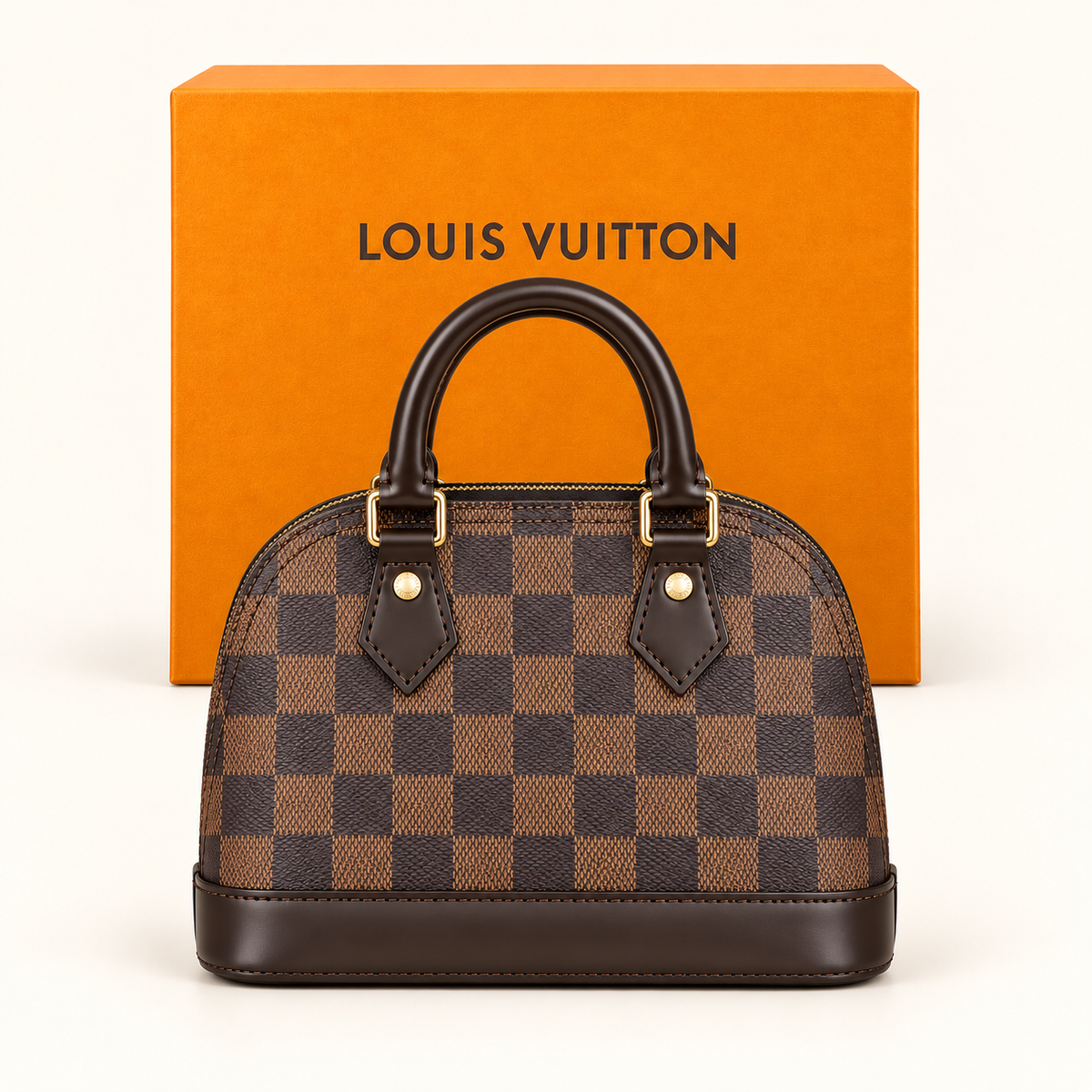 Sac dôme à motif — Damier brun — sac et boîte