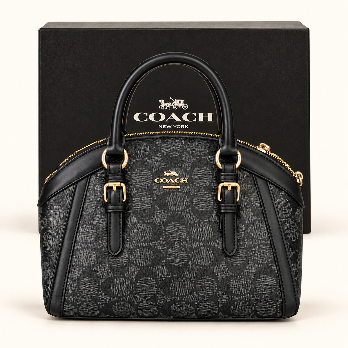 Sac bowling arrondi — Monogramme noir — sac et boîte