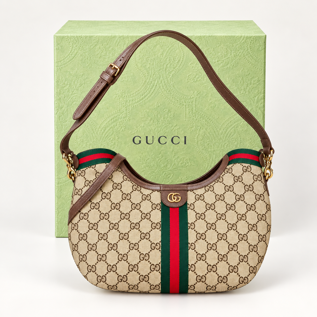 Sac hobo rayé — Beige — présentation avec emballage, image générée