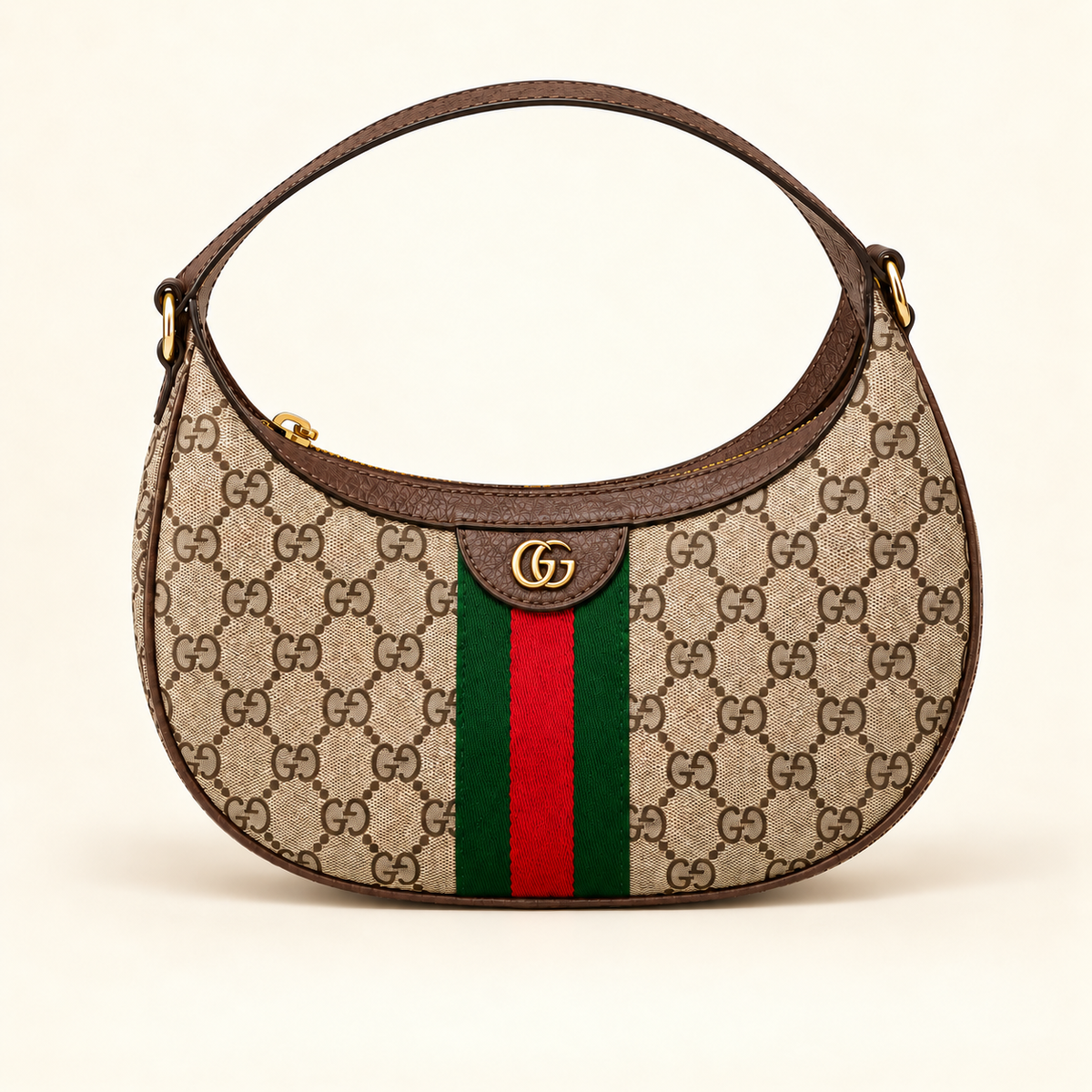 Sac demi-lune rayé — Beige — image studio générée