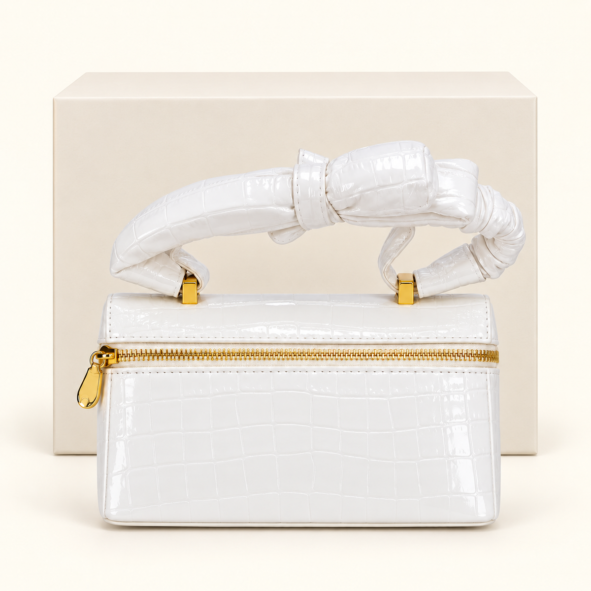 Mini sac rigide blanc — Blanc — présentation avec emballage, image générée
