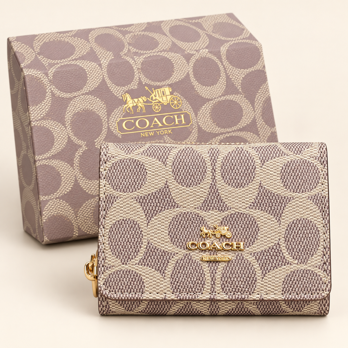 Portefeuille compact monogramme — Beige monogramme avec boîte