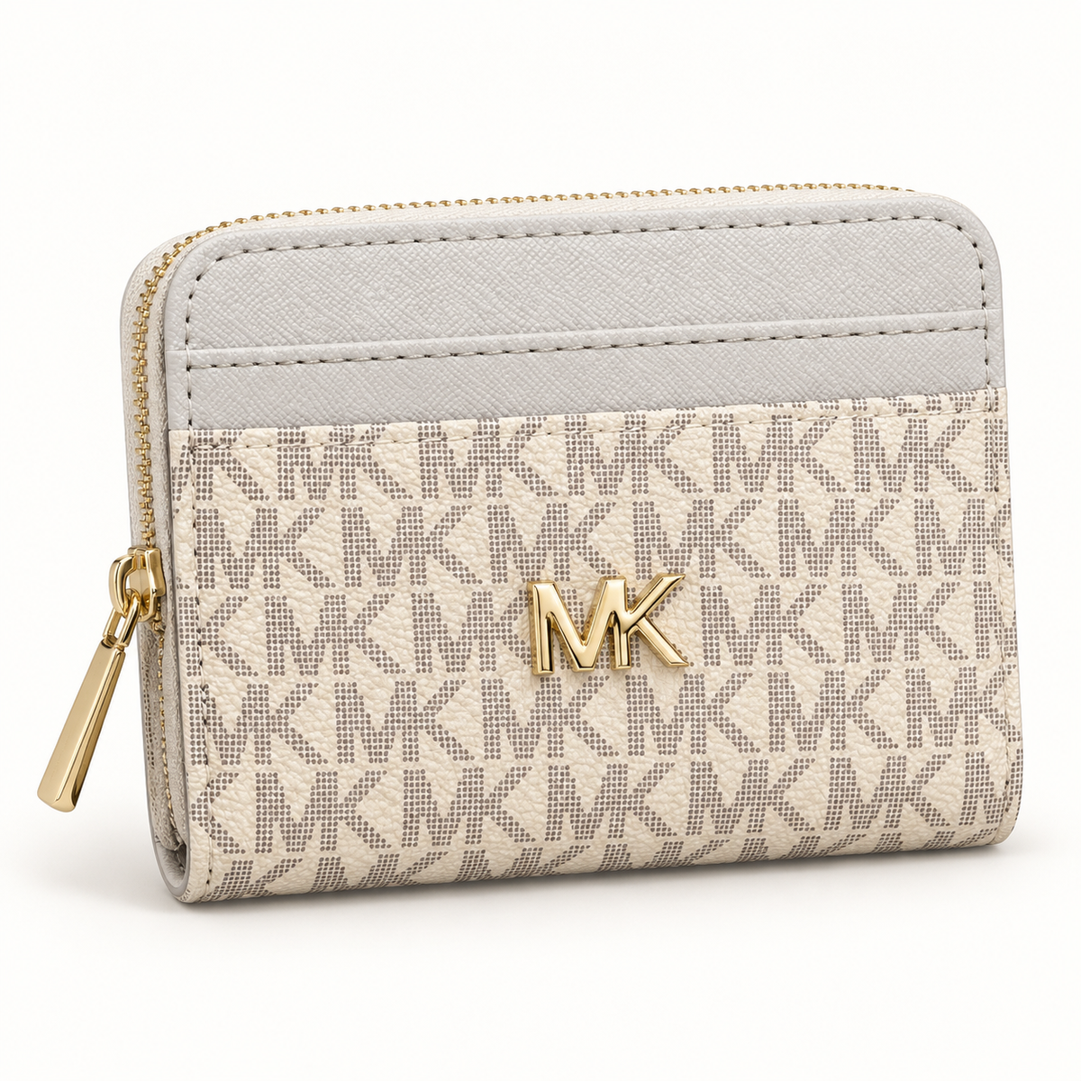 Portefeuille compact zippé — Ivoire et taupe