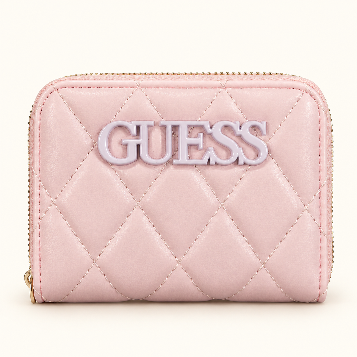 Portefeuille compact matelassé — Rose poudré