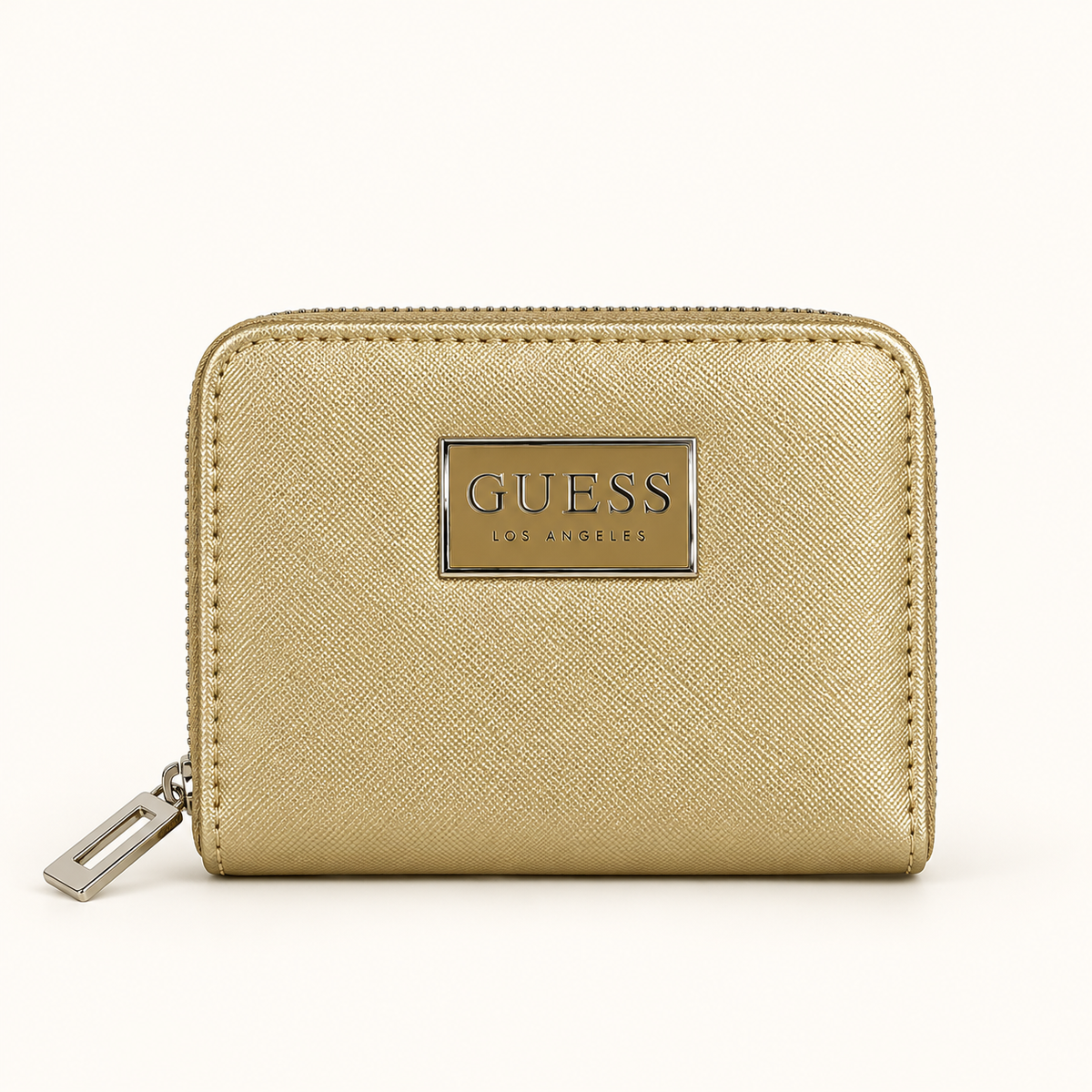 Portefeuille zippé grainé — Doré
