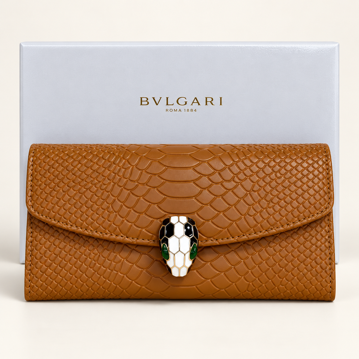 Portefeuille long fermoir serpent — Camel