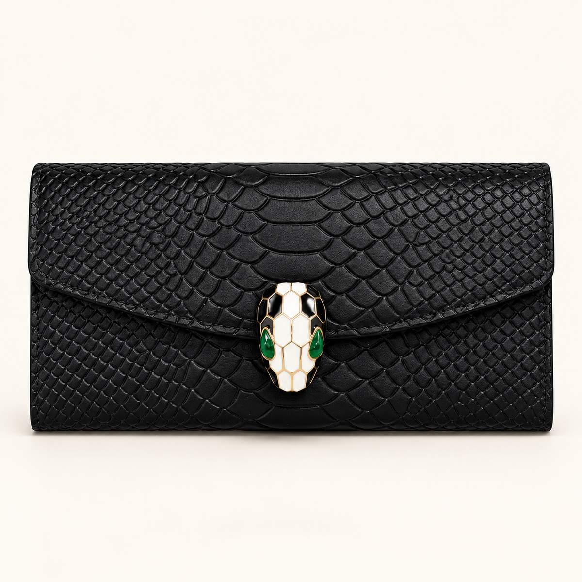 Portefeuille long fermoir serpent — Noir