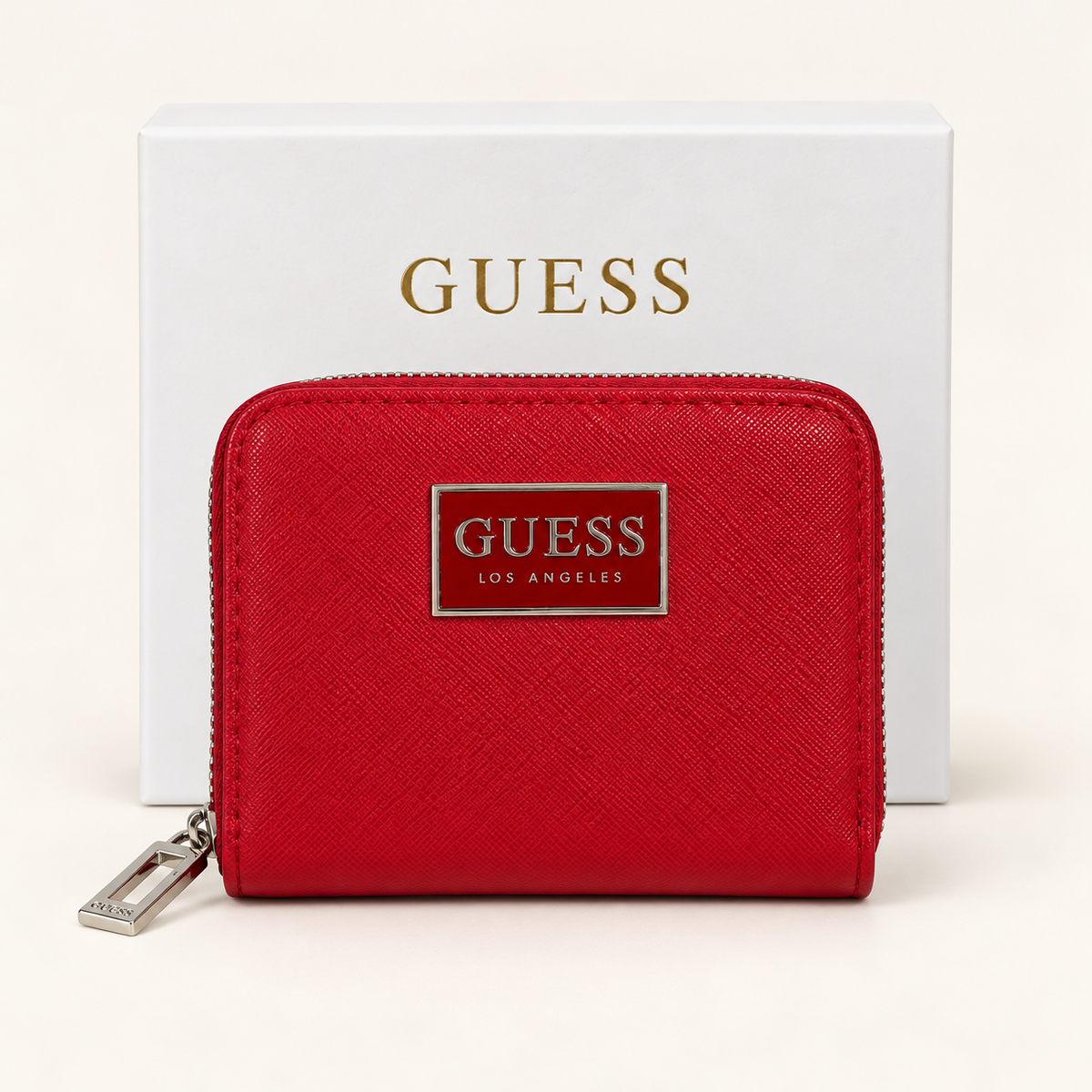 Portefeuille zippé grainé — Rouge
