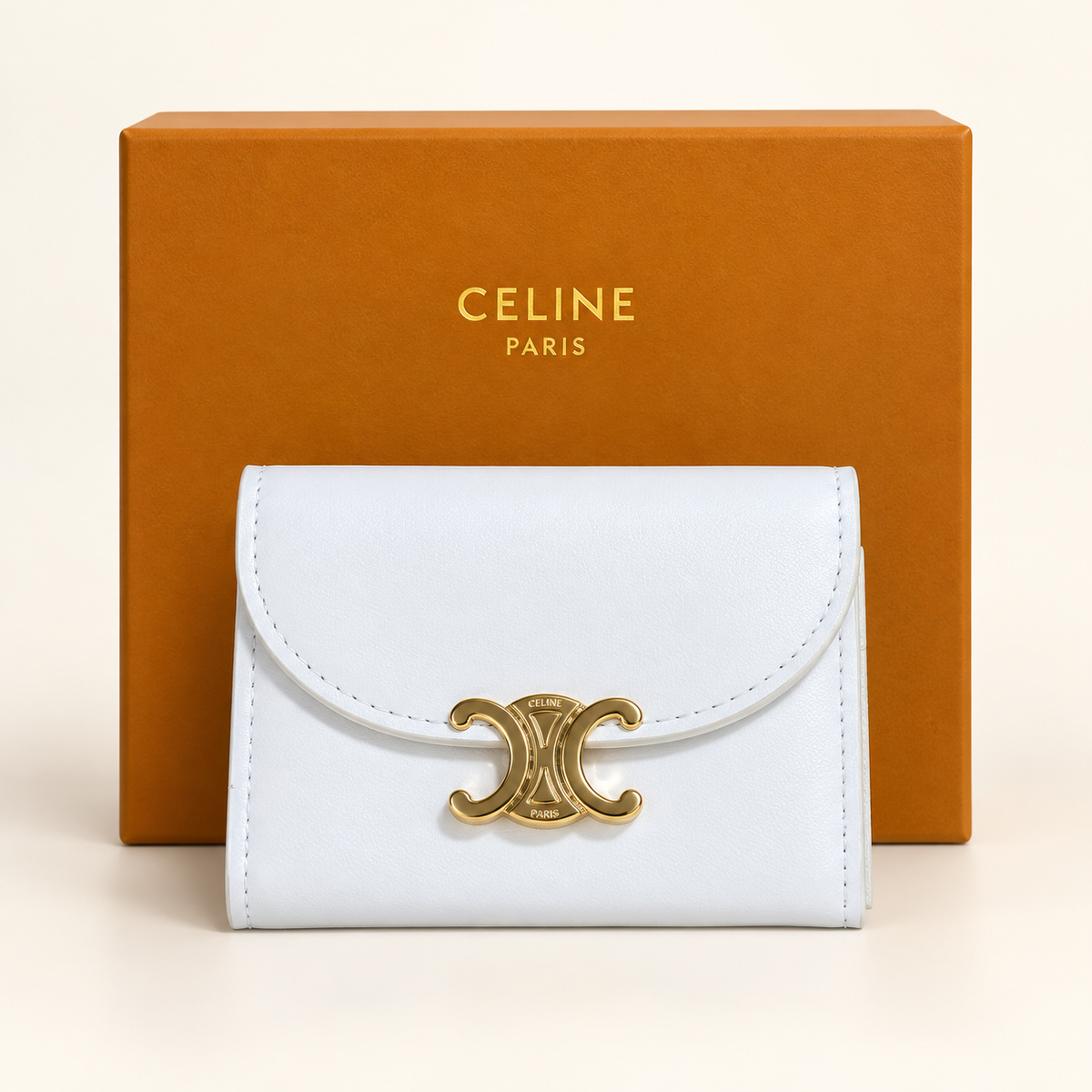 Portefeuille à rabat signature dorée — Blanc