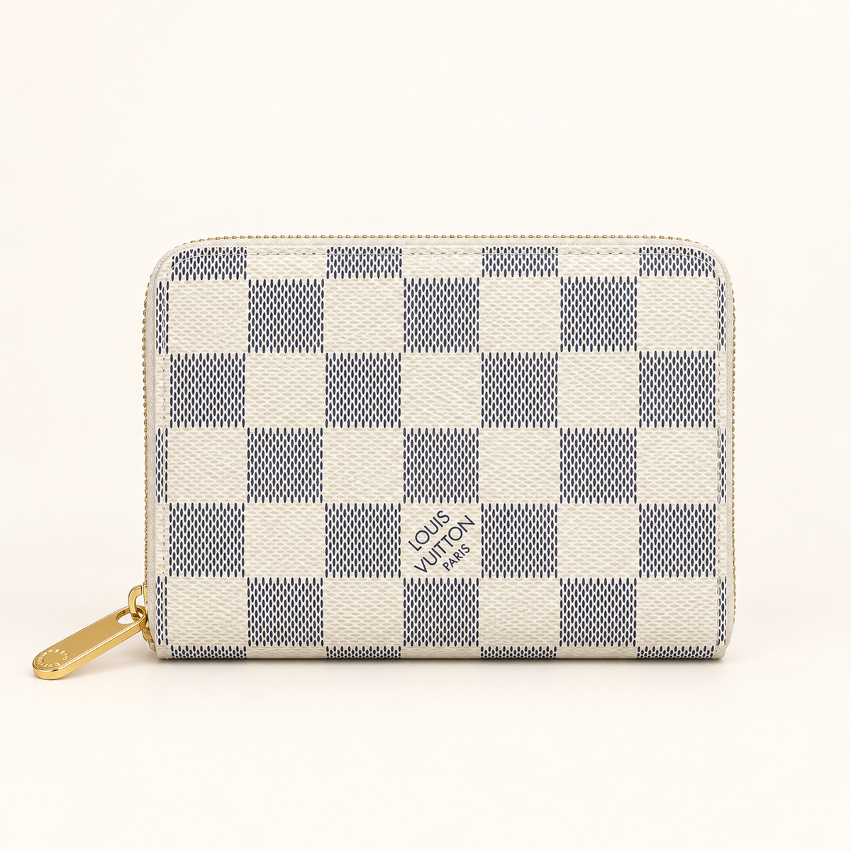 Portefeuille zippé damier — Azur