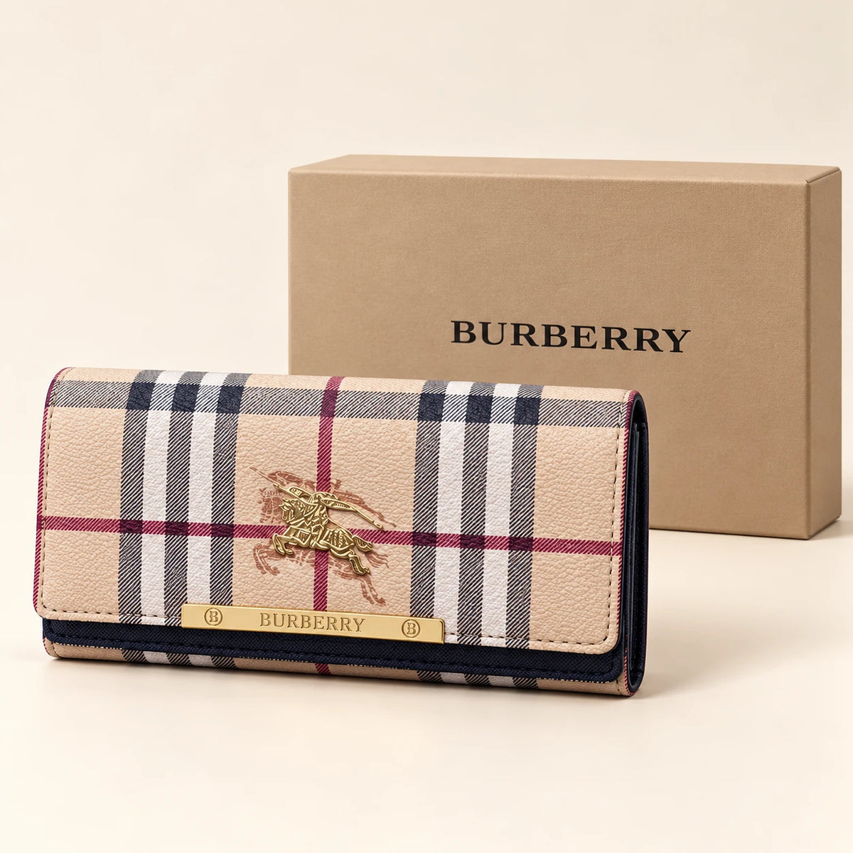 Burberry — Portefeuille long — Carreaux avec boîte