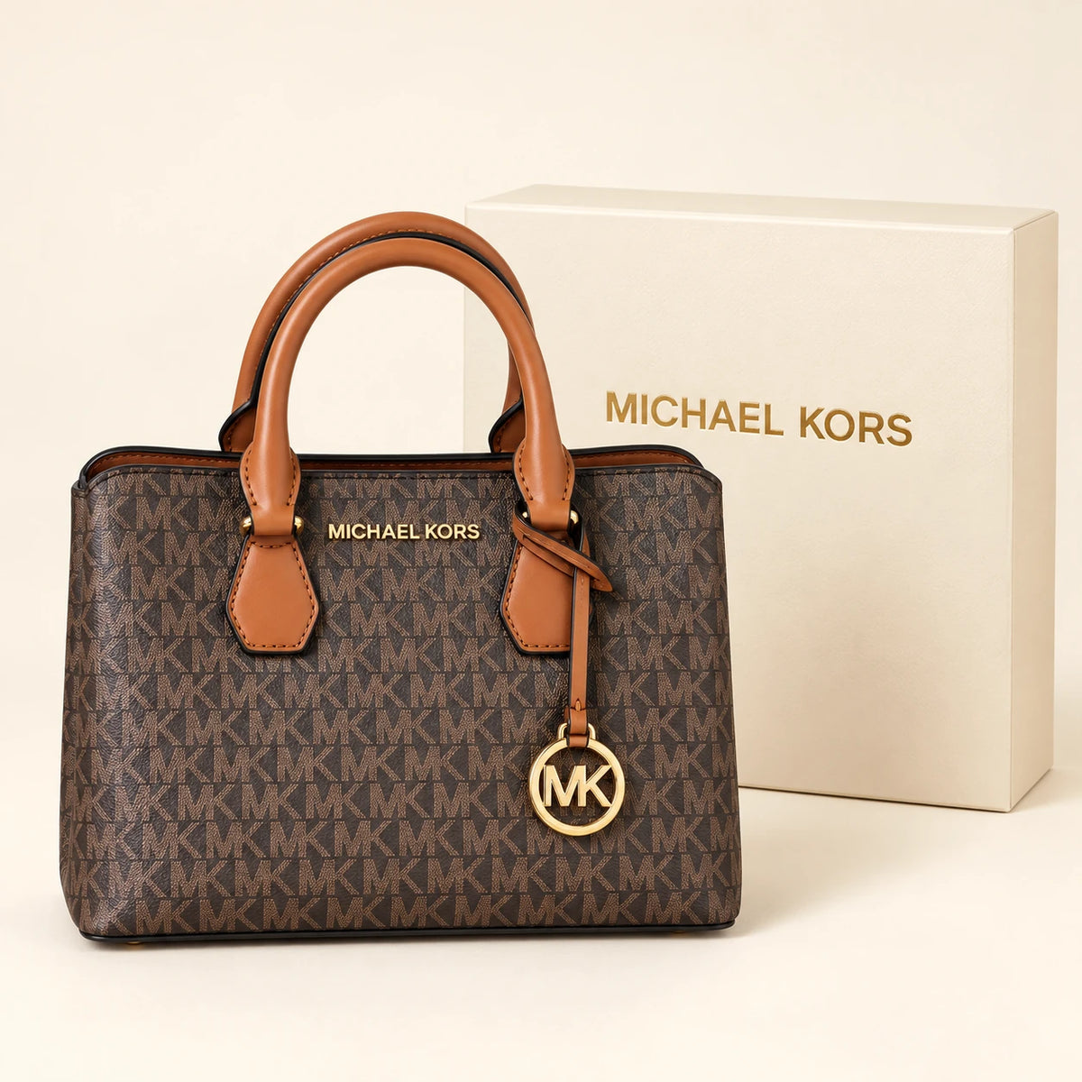 Michael Kors — Cabas structuré avec charm — Marron monogramme avec boîte