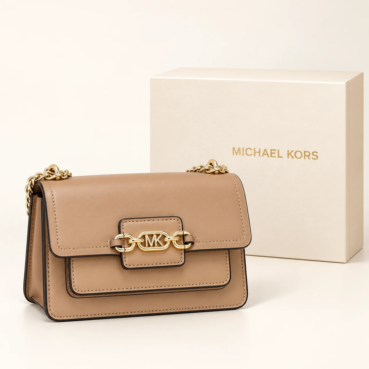 Michael Kors — Sac rabat à chaîne — Caramel avec boîte