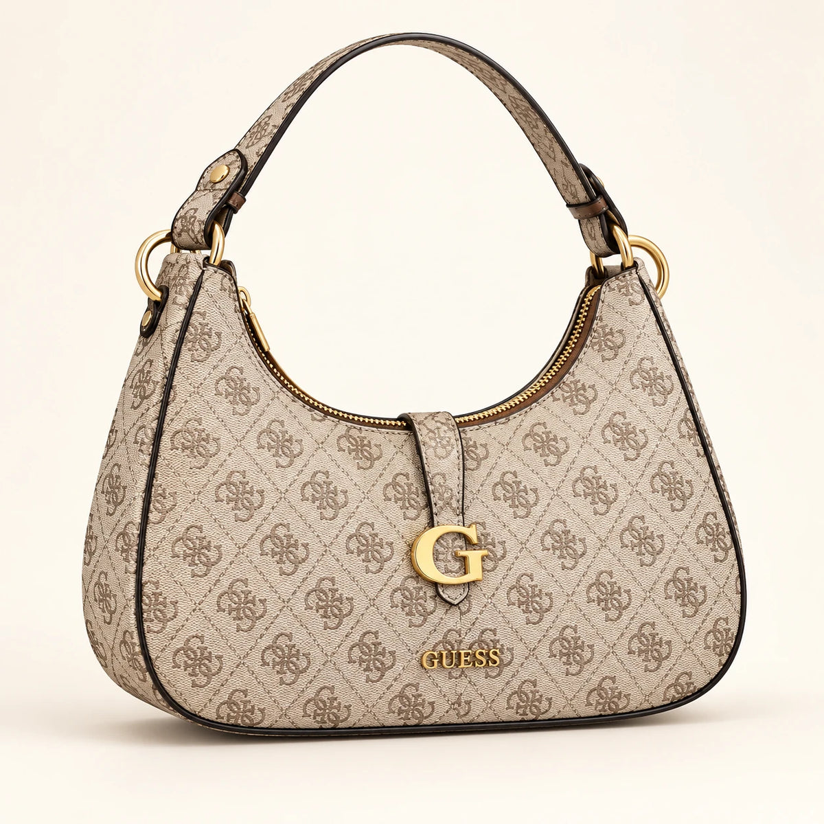 Guess — Sac hobo avec charm — Beige monogramme