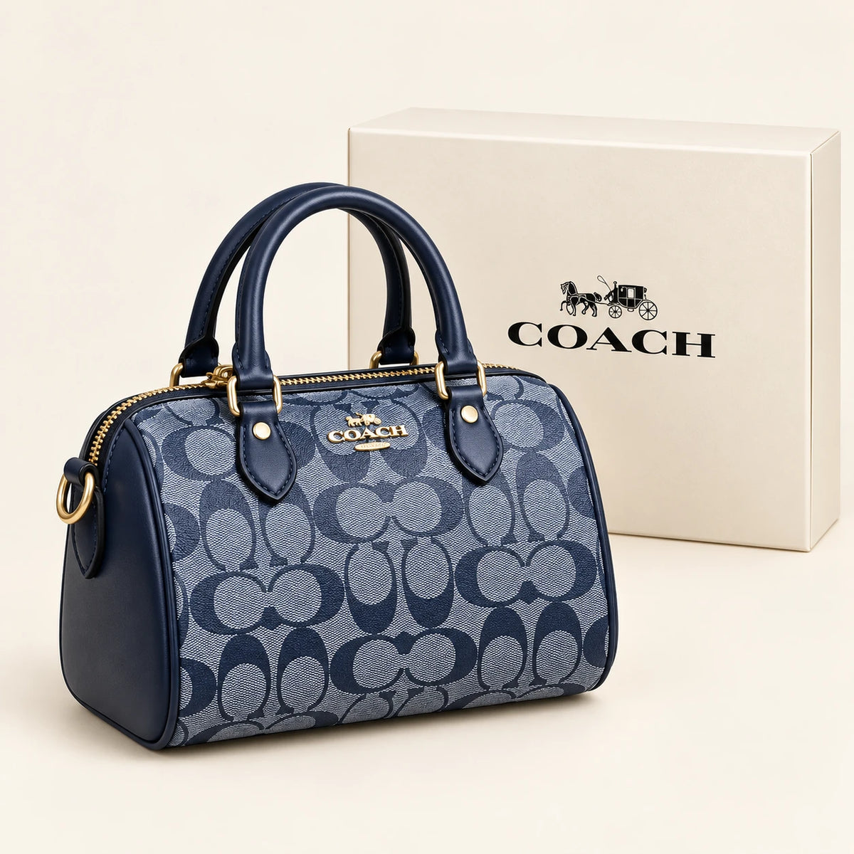 Coach — Sac bowling monogramme — Bleu avec boîte