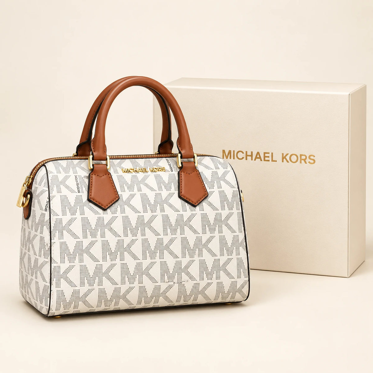 Michael Kors — Grand sac bowling monogramme — Ivoire avec boîte