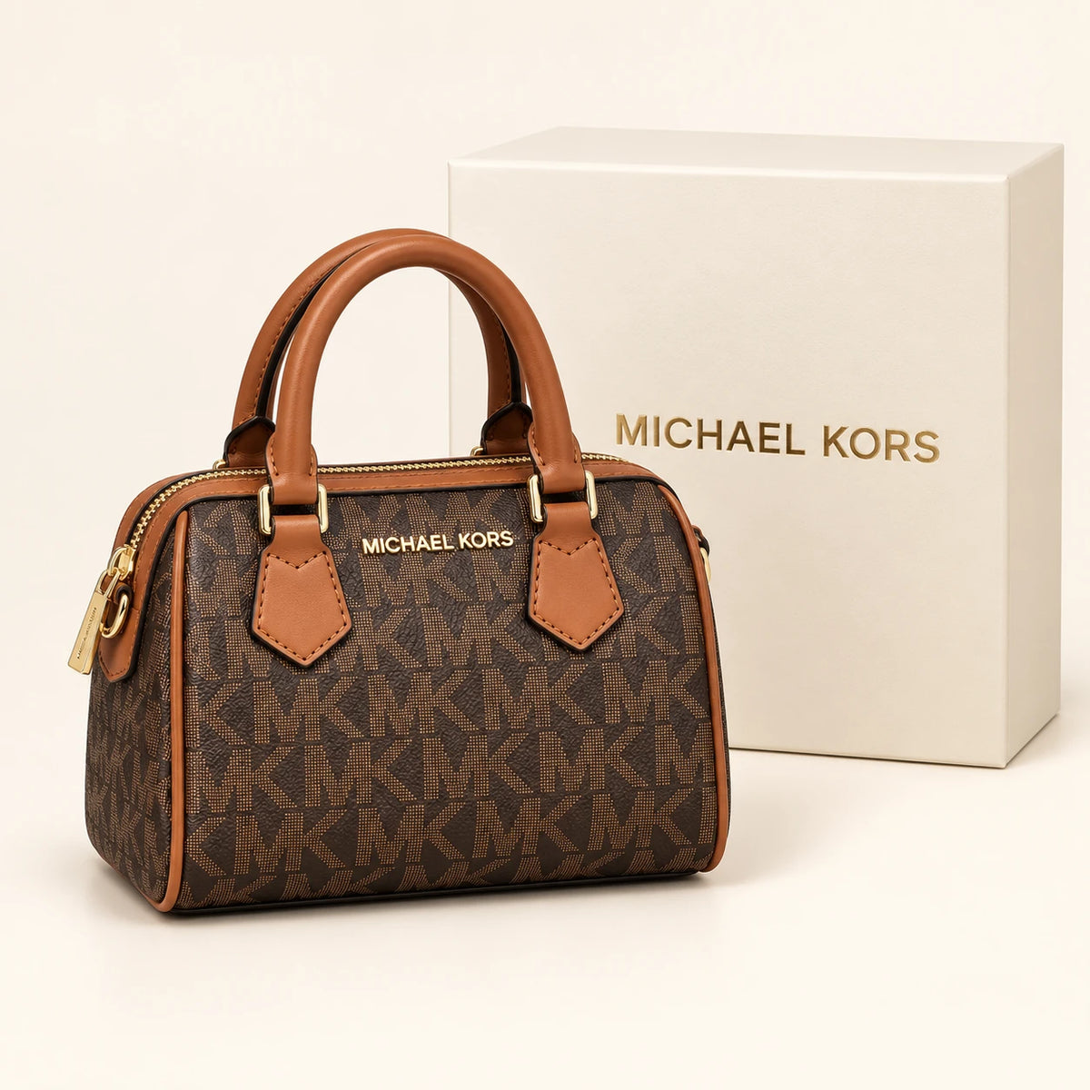 Michael Kors — Mini sac bowling à motif — Brun avec boîte