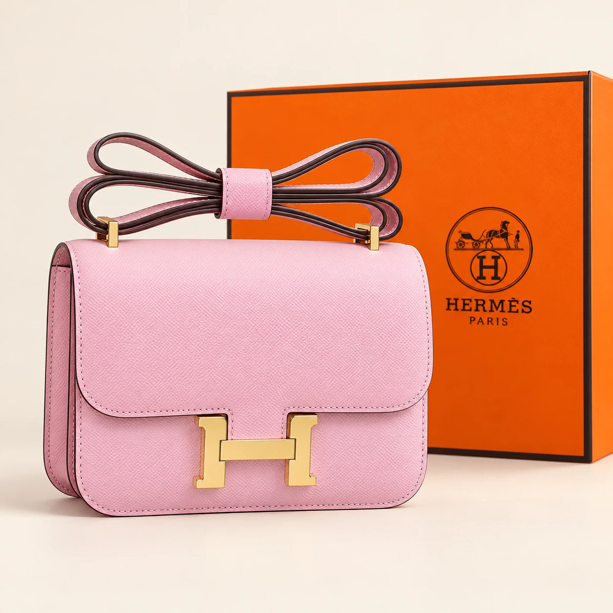 Hermès Sac à fermoir H — Rose avec boîte