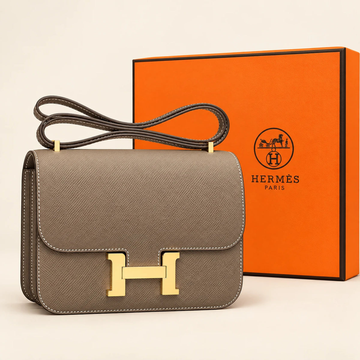 Sac à fermoir H — Taupe avec boîte