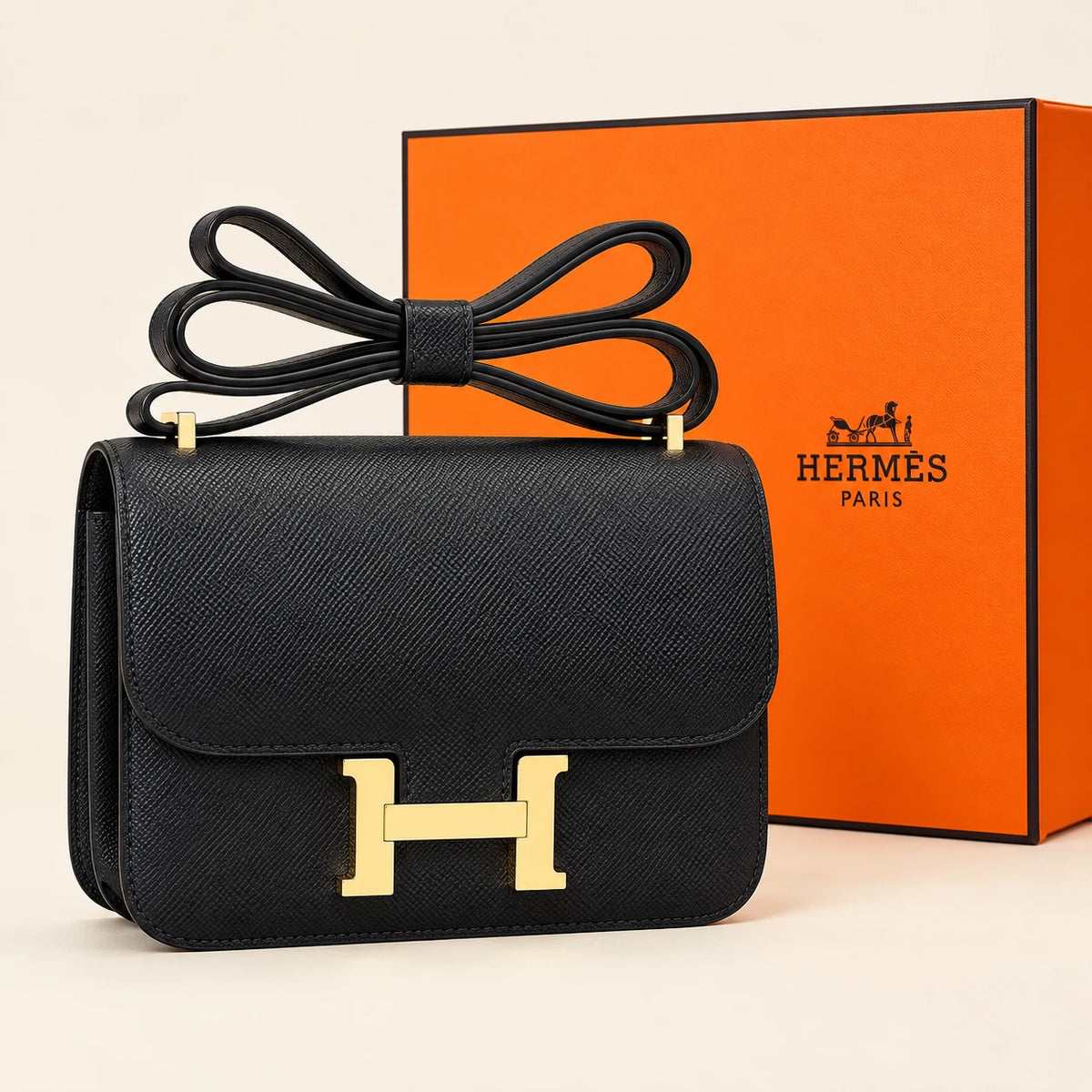 Hermès — Sac à fermoir H — Noir avec boîte