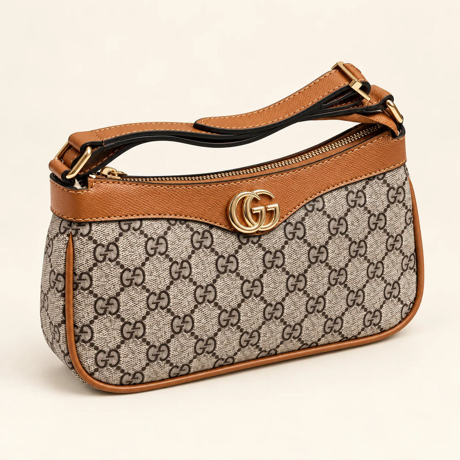 Gucci — Sac épaule zippé double G — Cognac